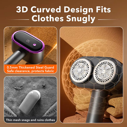 Rechargeable Dual-Head Fabric Shaver & Lint Remover with 12 Steel Blades & LED Screen