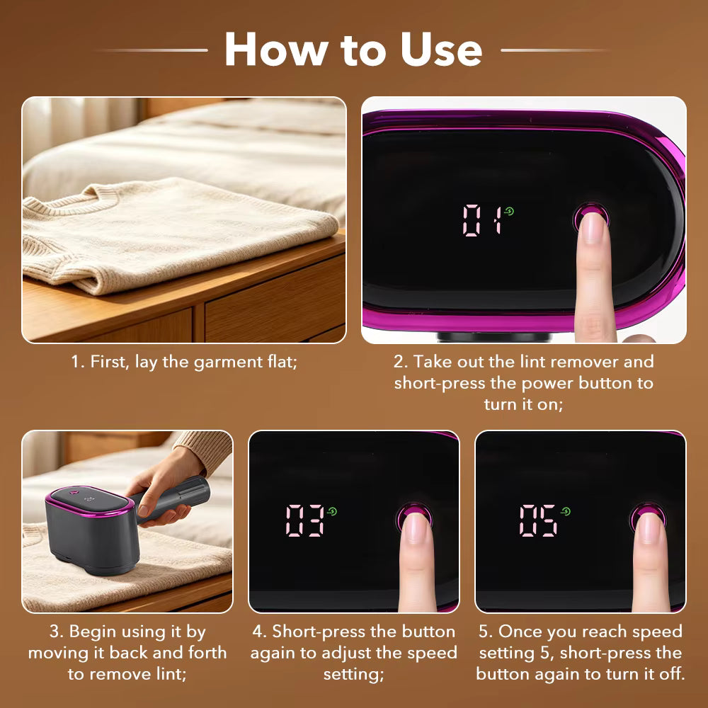 Rechargeable Dual-Head Fabric Shaver & Lint Remover with 12 Steel Blades & LED Screen