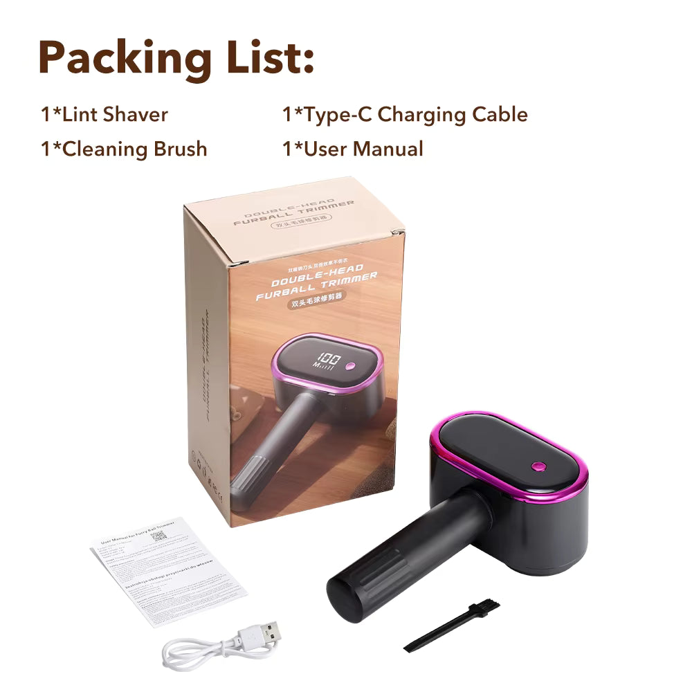 Rechargeable Dual-Head Fabric Shaver & Lint Remover with 12 Steel Blades & LED Screen