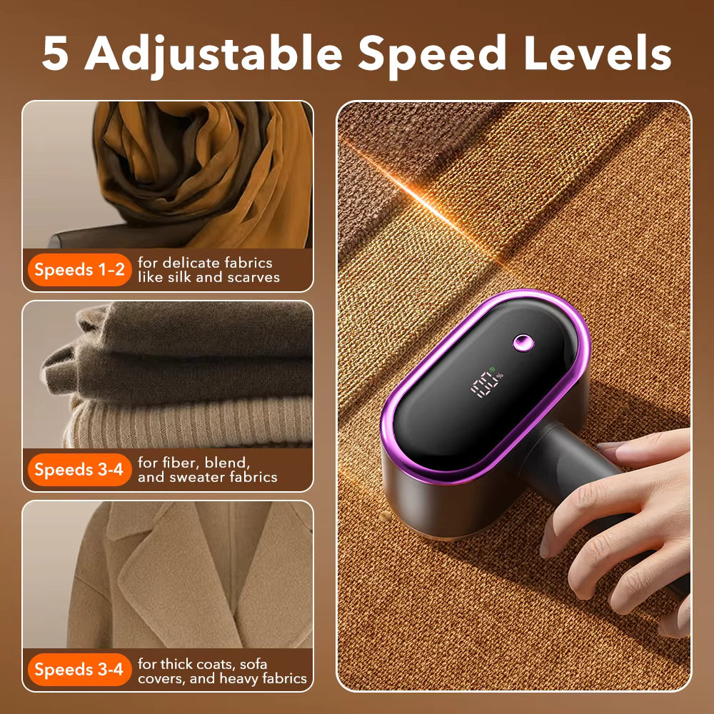 Rechargeable Dual-Head Fabric Shaver & Lint Remover with 12 Steel Blades & LED Screen