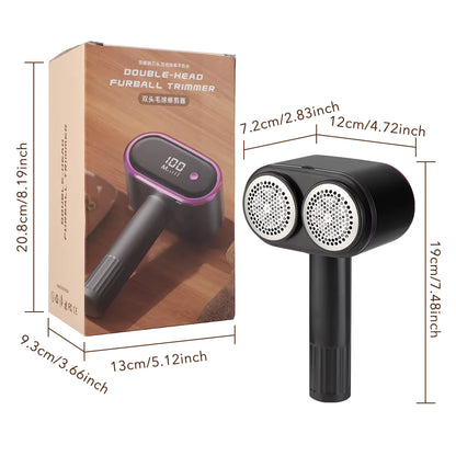 Rechargeable Dual-Head Fabric Shaver & Lint Remover with 12 Steel Blades & LED Screen