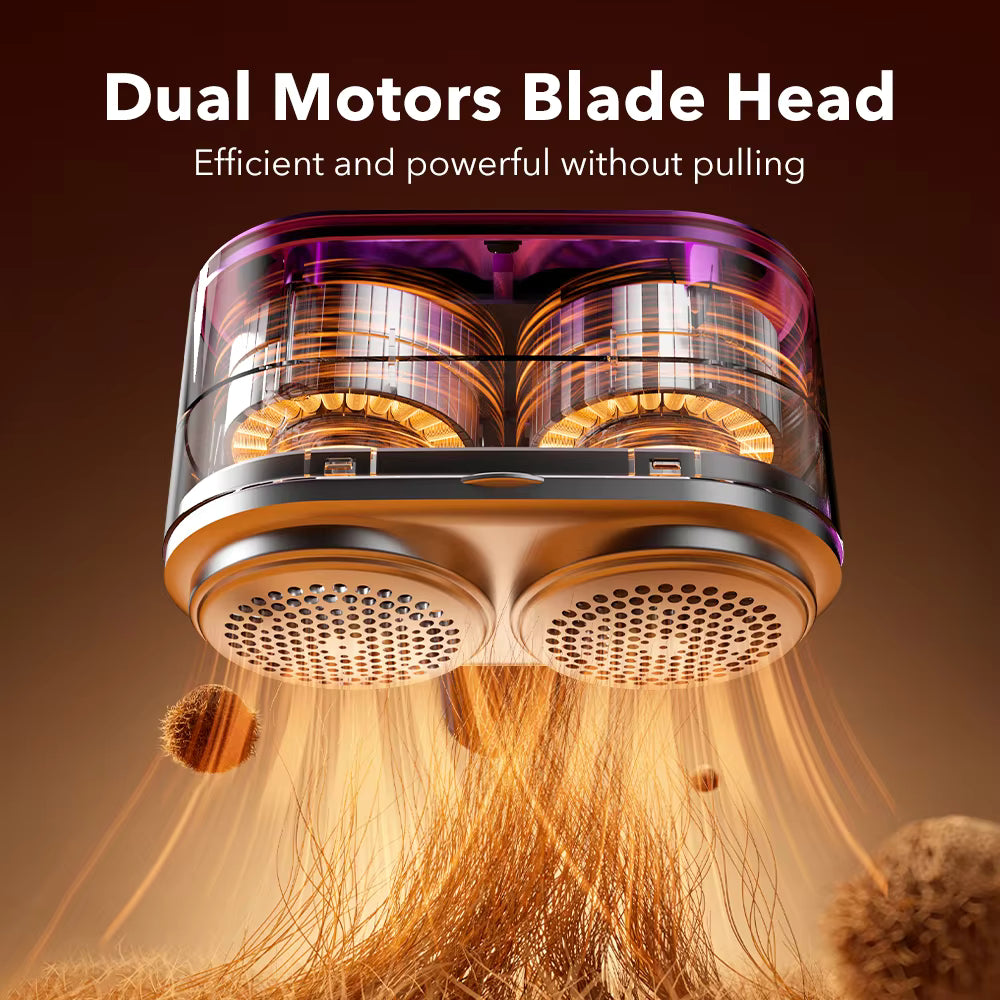 Rechargeable Dual-Head Fabric Shaver & Lint Remover with 12 Steel Blades & LED Screen