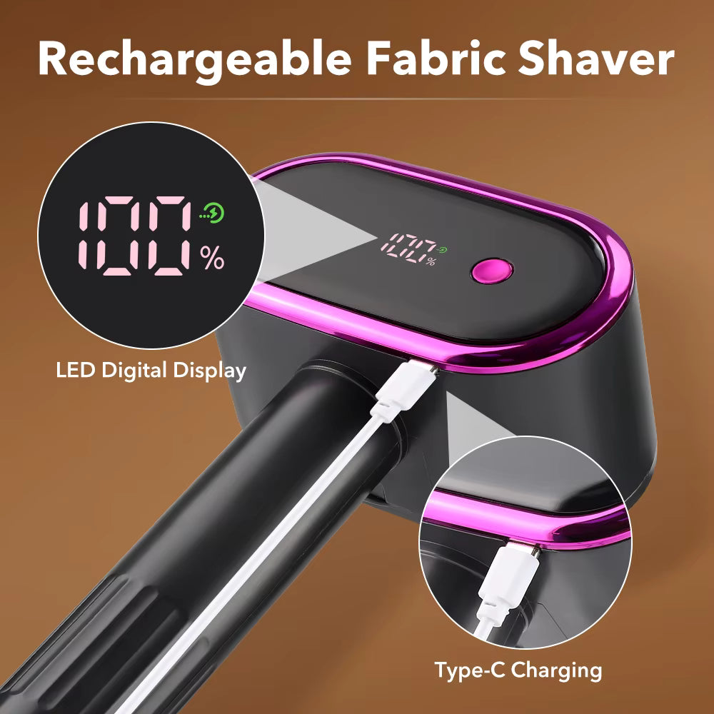 Rechargeable Dual-Head Fabric Shaver & Lint Remover with 12 Steel Blades & LED Screen