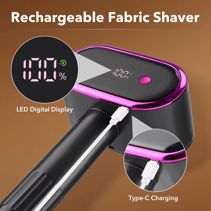Rechargeable Dual-Head Fabric Shaver & Lint Remover with 12 Steel Blades & LED Screen
